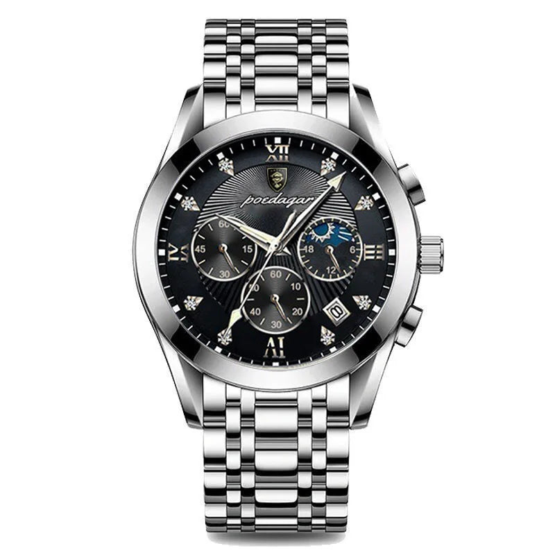 Men's Leather Strap Watch with Stopwatch