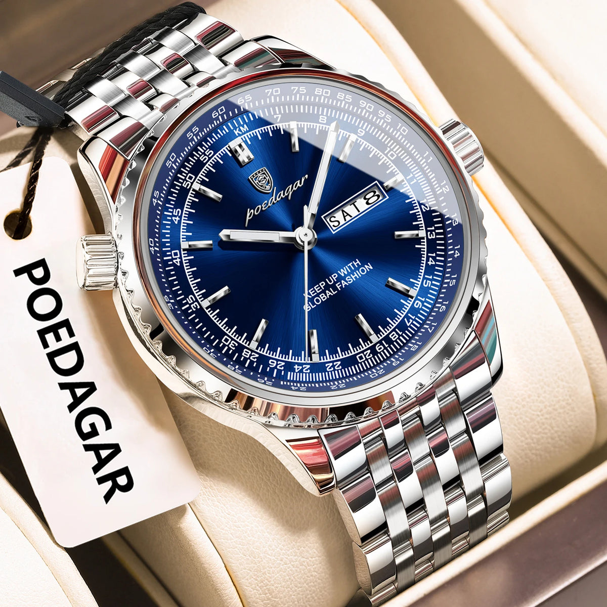 Men's Stainless Steel Watch, Week Display (Ref. 673)