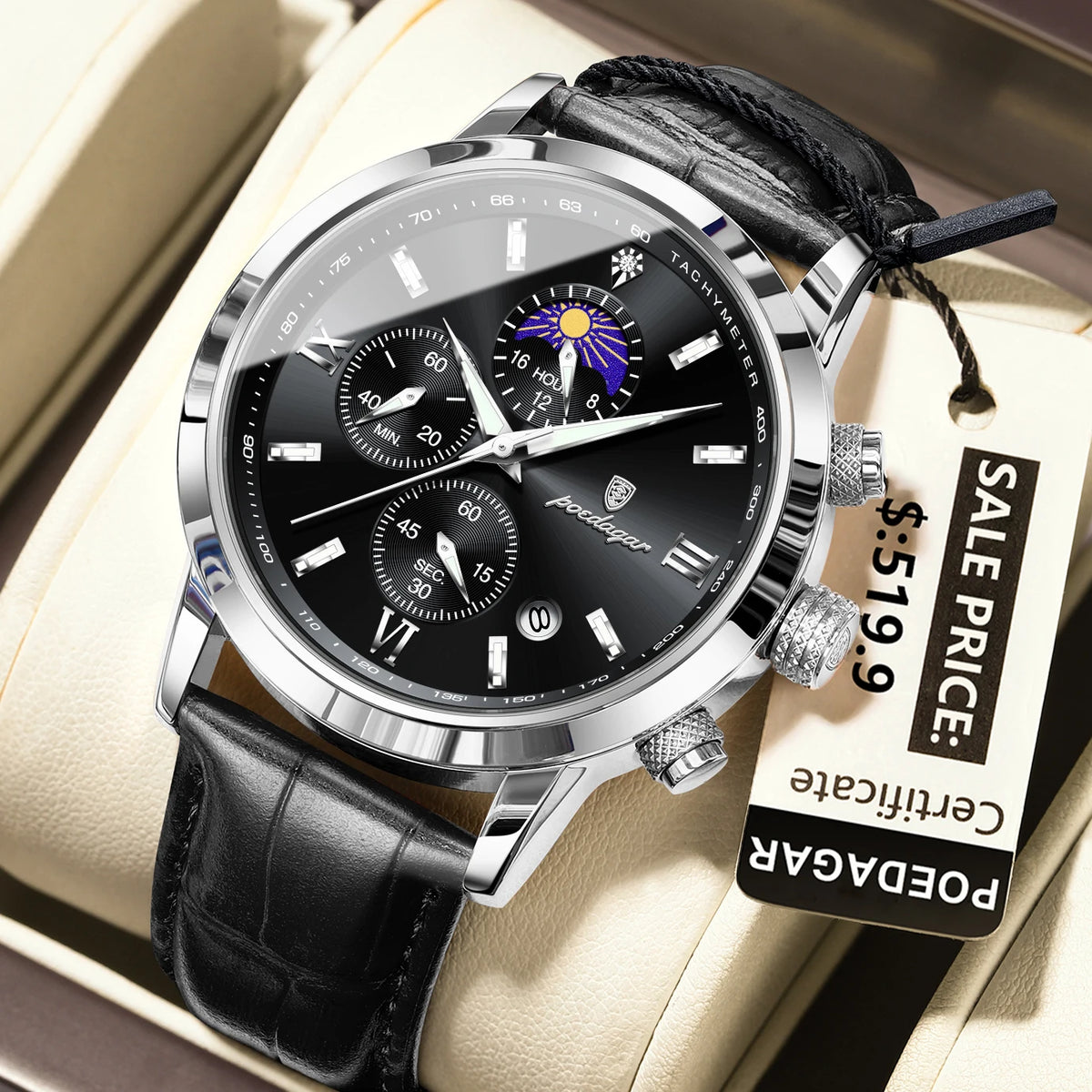 Men's Leather Chronograph Watch