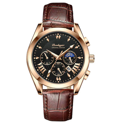 Men's Leather Strap Watch with Stopwatch