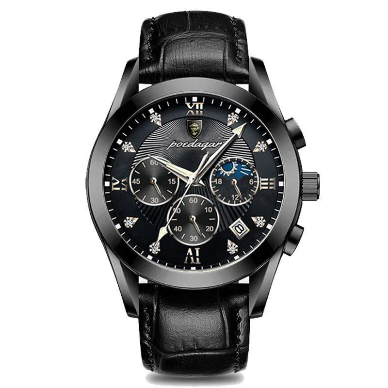 Men's Leather Strap Watch with Stopwatch