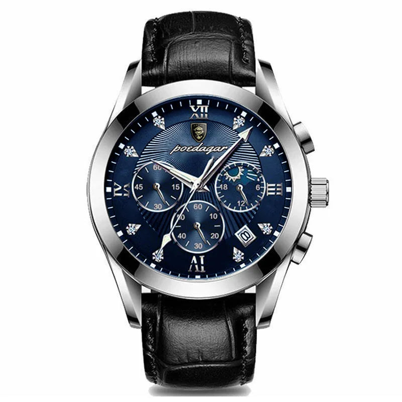 Men's Leather Strap Watch with Stopwatch