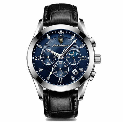 Men's Leather Strap Watch with Stopwatch