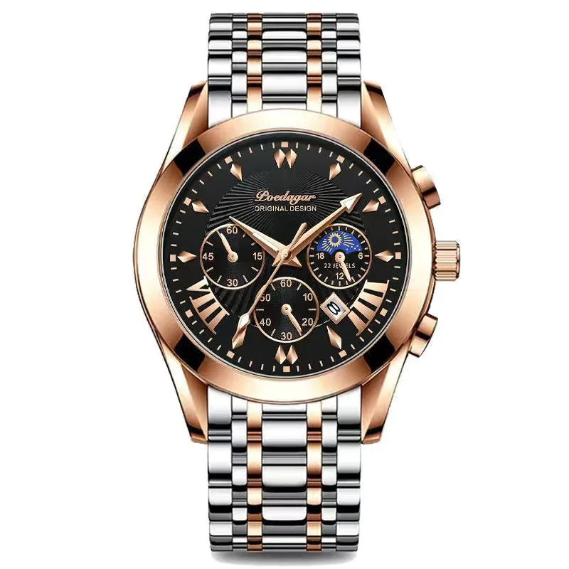 Men's Leather Strap Watch with Stopwatch