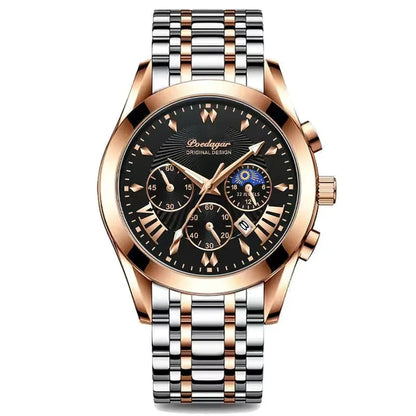 Men's Leather Strap Watch with Stopwatch