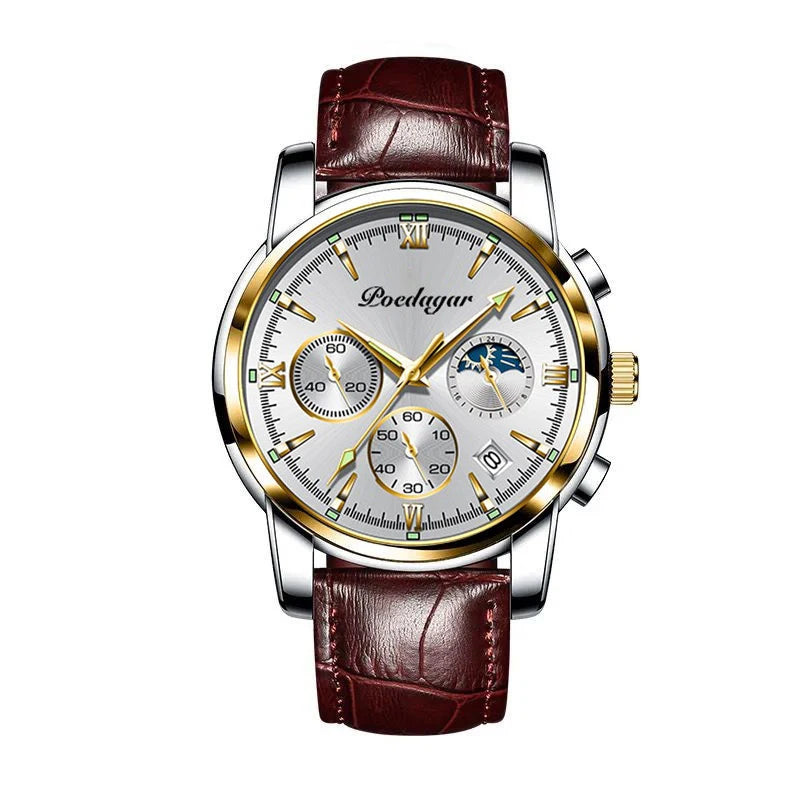 Men's Leather Strap Watch with Stopwatch