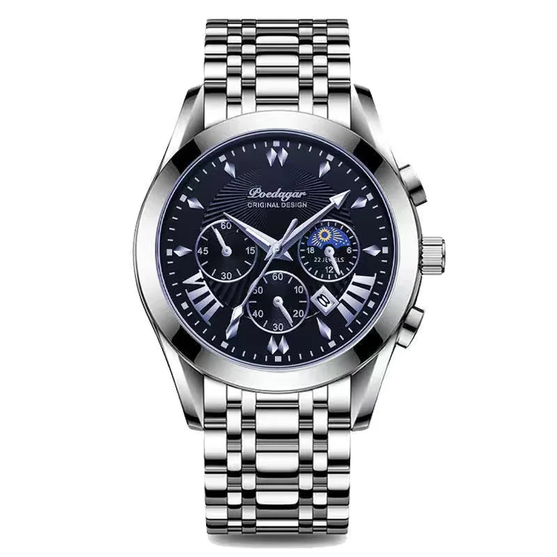 Men's Leather Strap Watch with Stopwatch