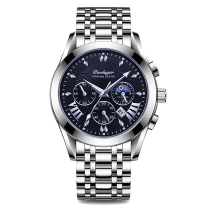 Men's Leather Strap Watch with Stopwatch