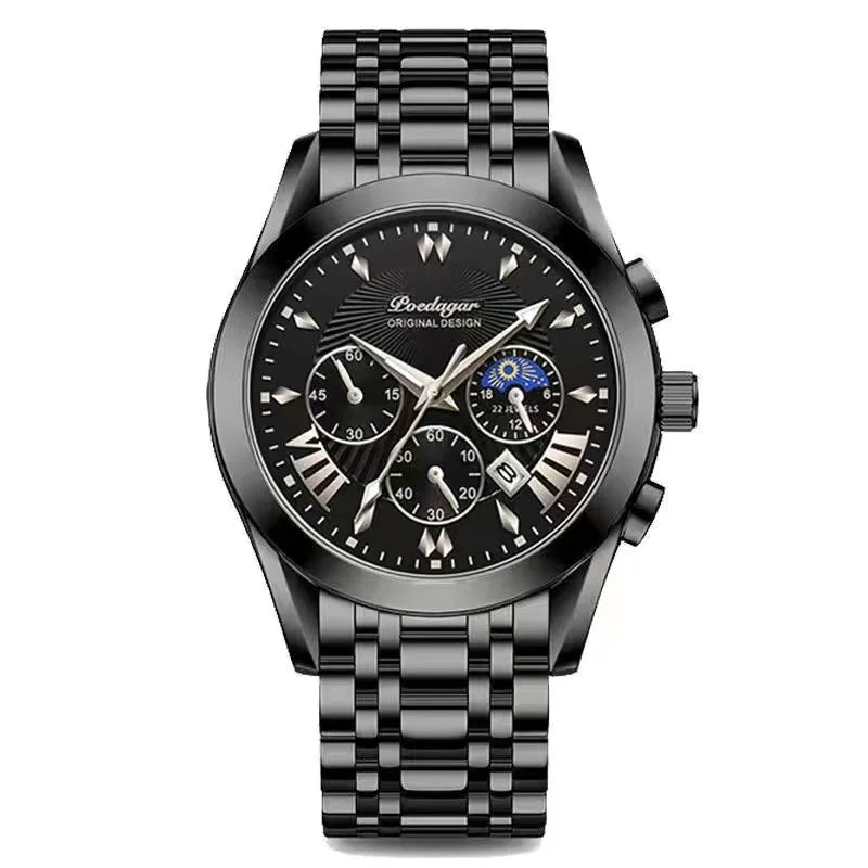 Men's Leather Strap Watch with Stopwatch