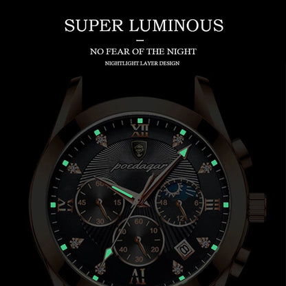 Men's Leather Strap Watch with Stopwatch