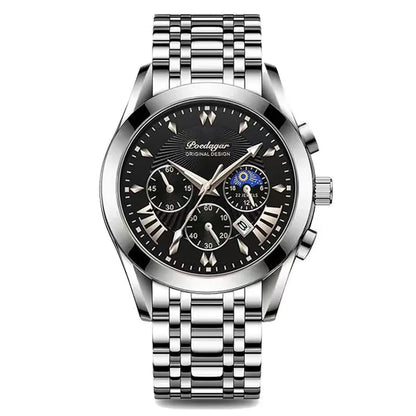 Men's Leather Strap Watch with Stopwatch