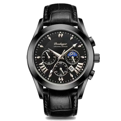 Men's Leather Strap Watch with Stopwatch
