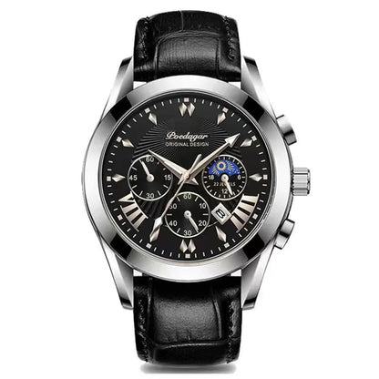 Men's Leather Strap Watch with Stopwatch