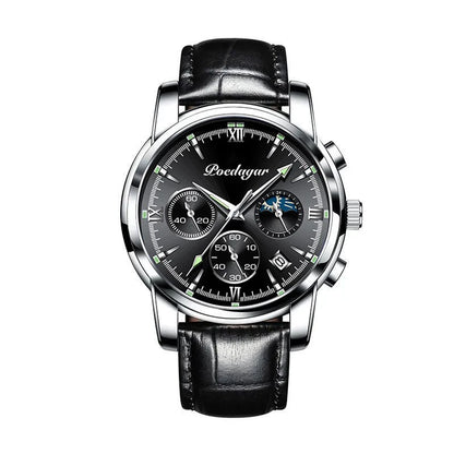 Men's Leather Strap Watch with Stopwatch