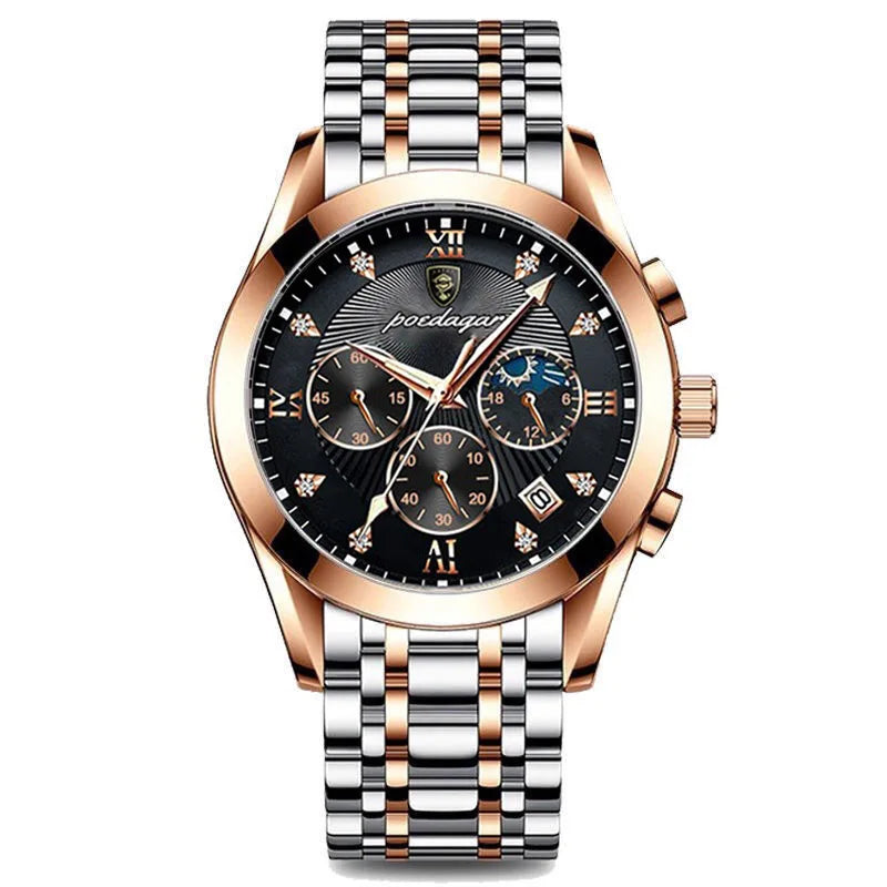 Men's Leather Strap Watch with Stopwatch