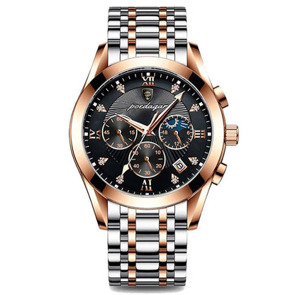 Men's Leather Strap Watch with Stopwatch
