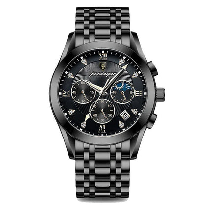 Men's Leather Strap Watch with Stopwatch