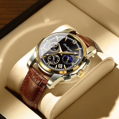 Men's Leather Strap Watch with Stopwatch