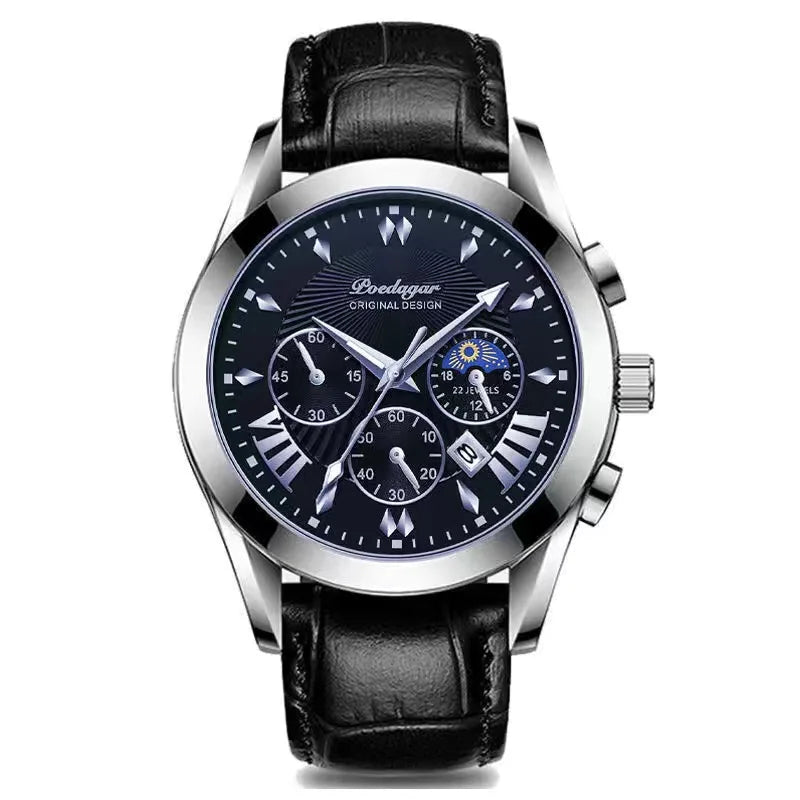 Men's Leather Strap Watch with Stopwatch