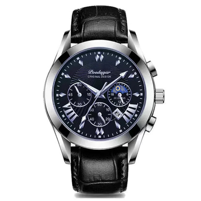 Men's Leather Strap Watch with Stopwatch