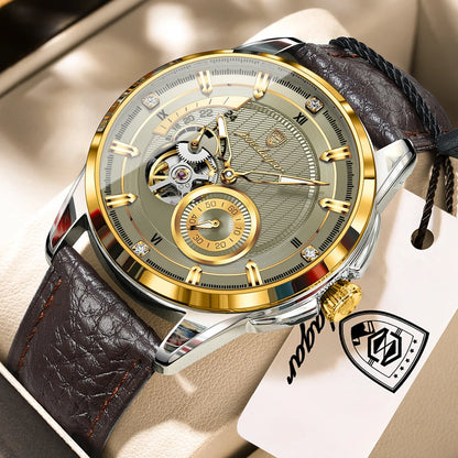 Men's Automatic Tourbillon Watch, Leather Strap