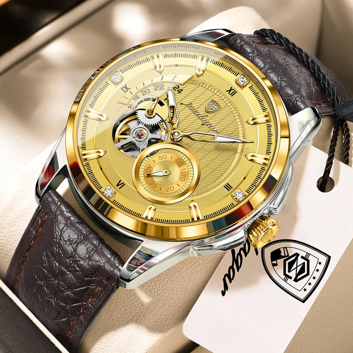 Men's Automatic Tourbillon Watch, Leather Strap