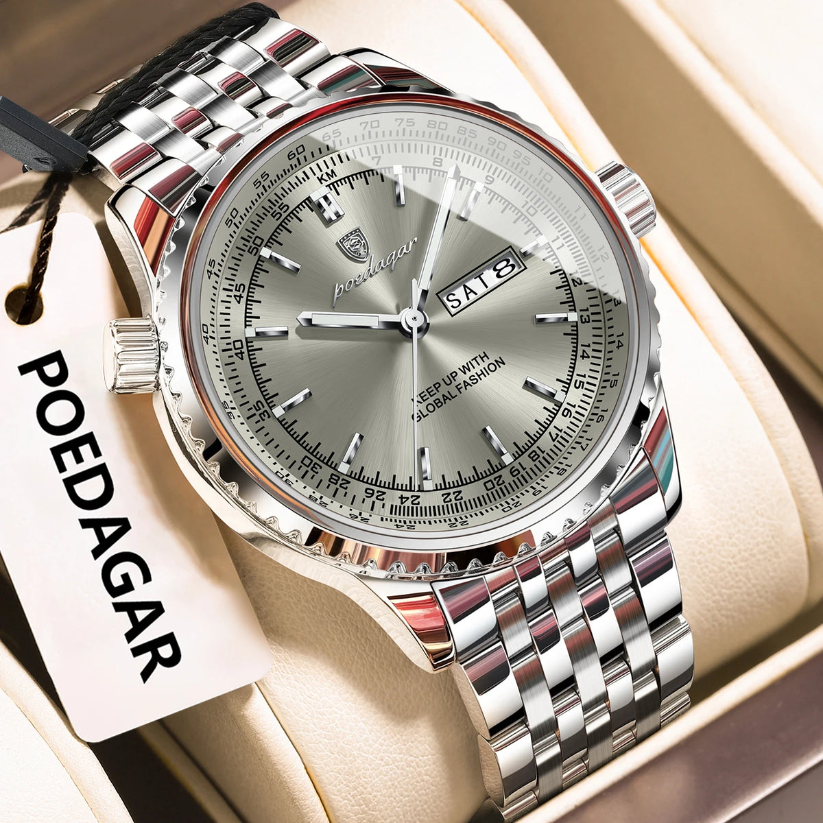 Men's Stainless Steel Watch, Week Display (Ref. 673)