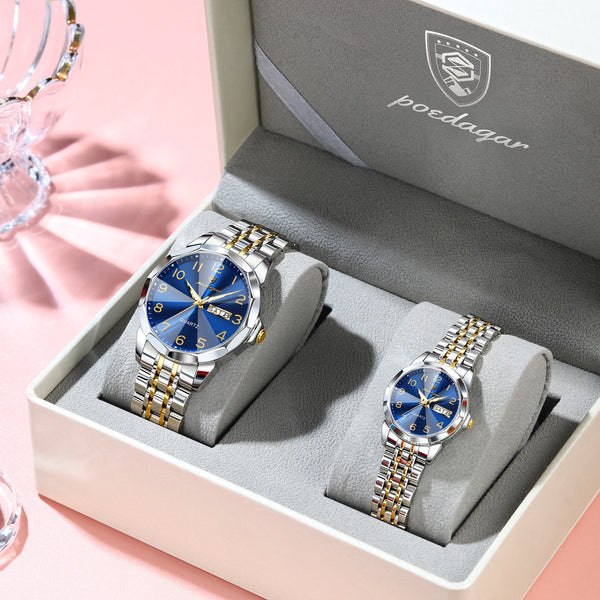Men's and Women's Stainless Steel Couple's Watch Set