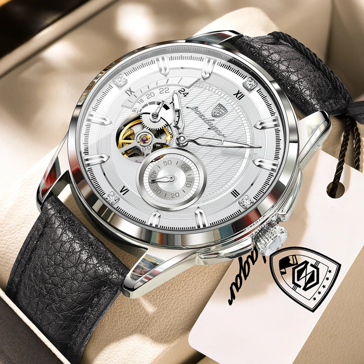 Men's Automatic Tourbillon Watch, Leather Strap