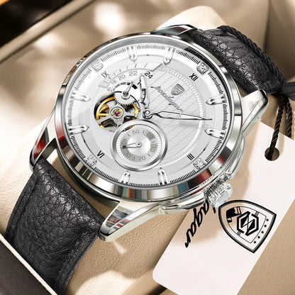 Men's Automatic Tourbillon Watch, Leather Strap