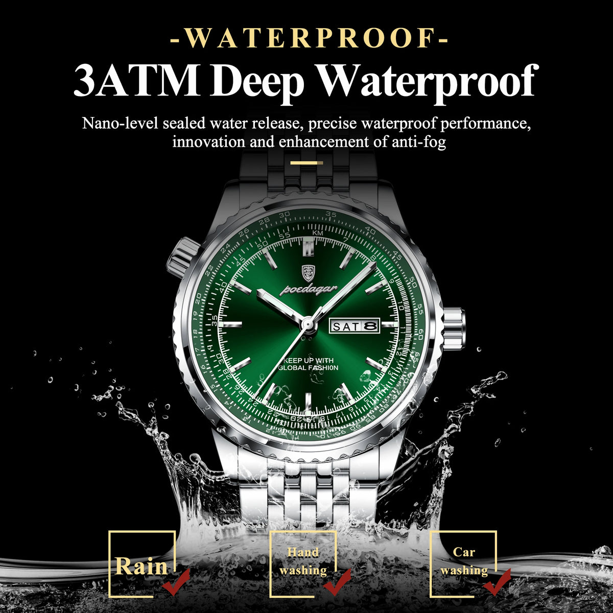 Men's Stainless Steel Watch, Week Display (Ref. 673)