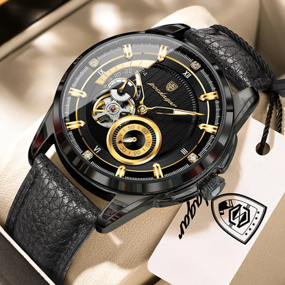 Men's Automatic Tourbillon Watch, Leather Strap