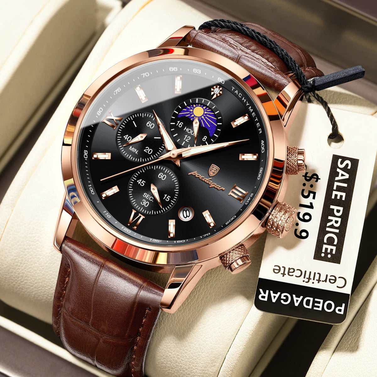 Men's Leather Chronograph Watch