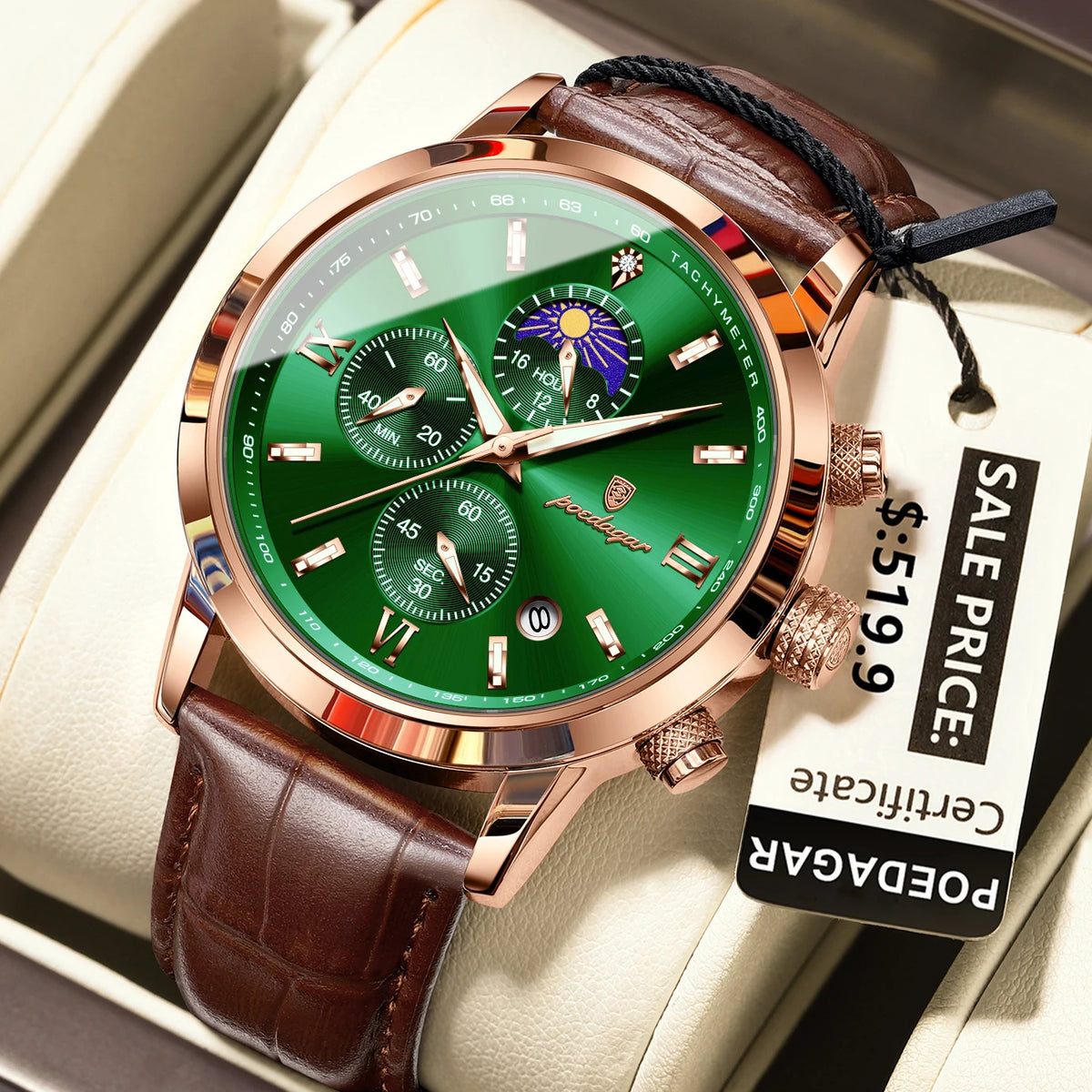 Men's Leather Chronograph Watch