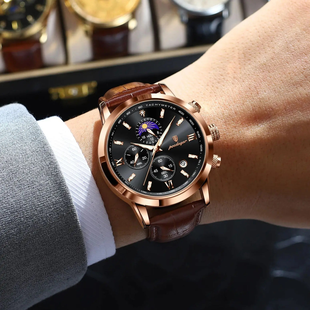 Men's Leather Chronograph Watch