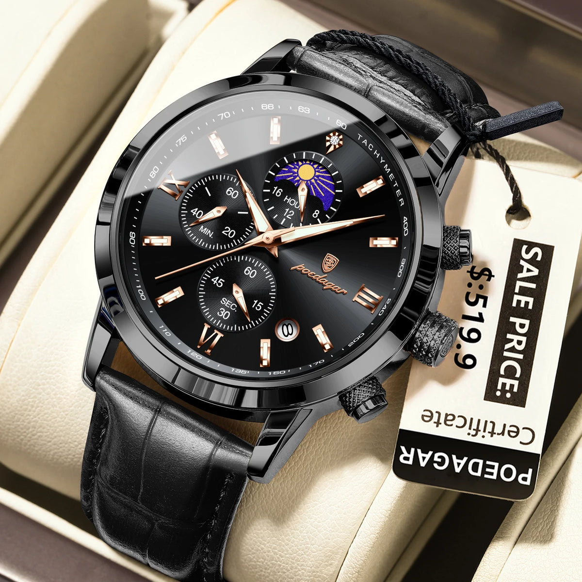 Men's Leather Chronograph Watch