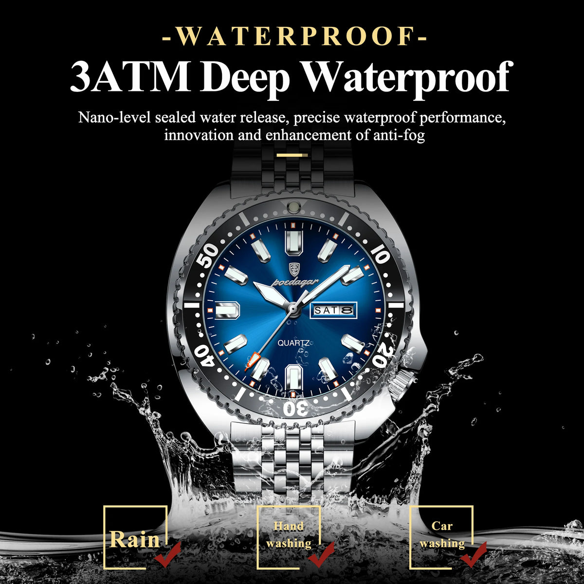 Men's Stainless Steel Watch, Week Display (Ref. 682-A)