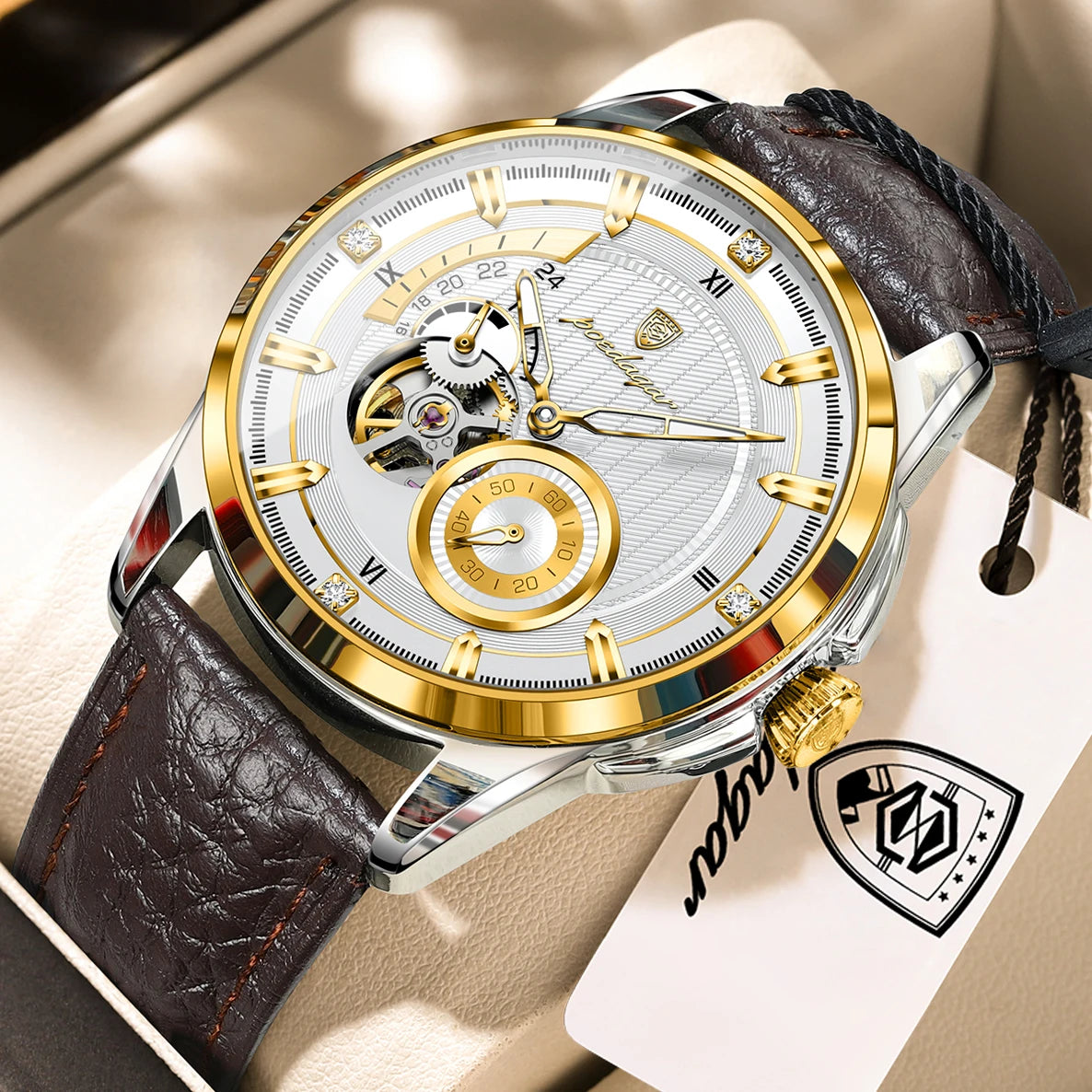 Men's Automatic Tourbillon Watch, Leather Strap