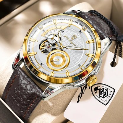 Men's Automatic Tourbillon Watch, Leather Strap