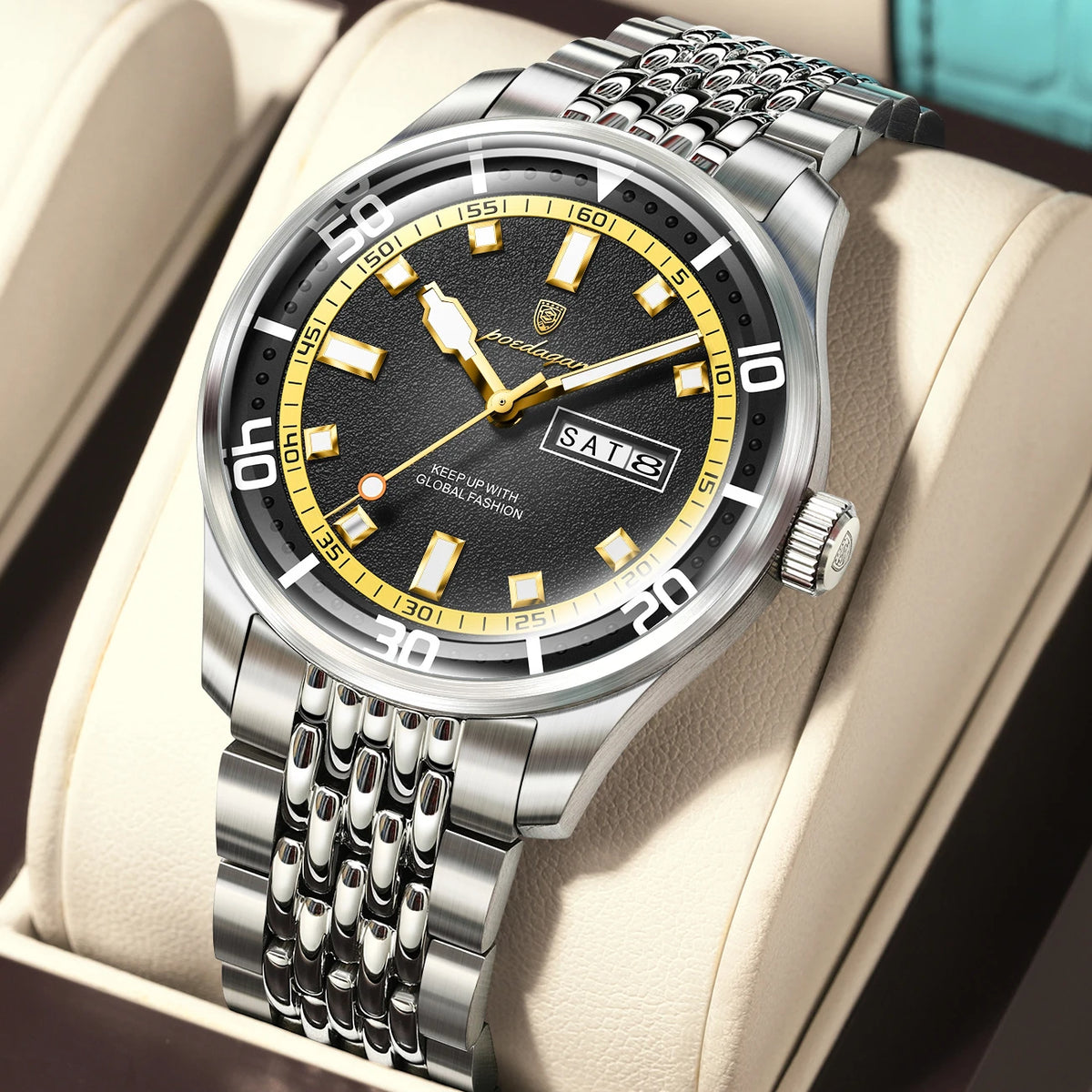 Men's Stainless Steel Watch with Week Display