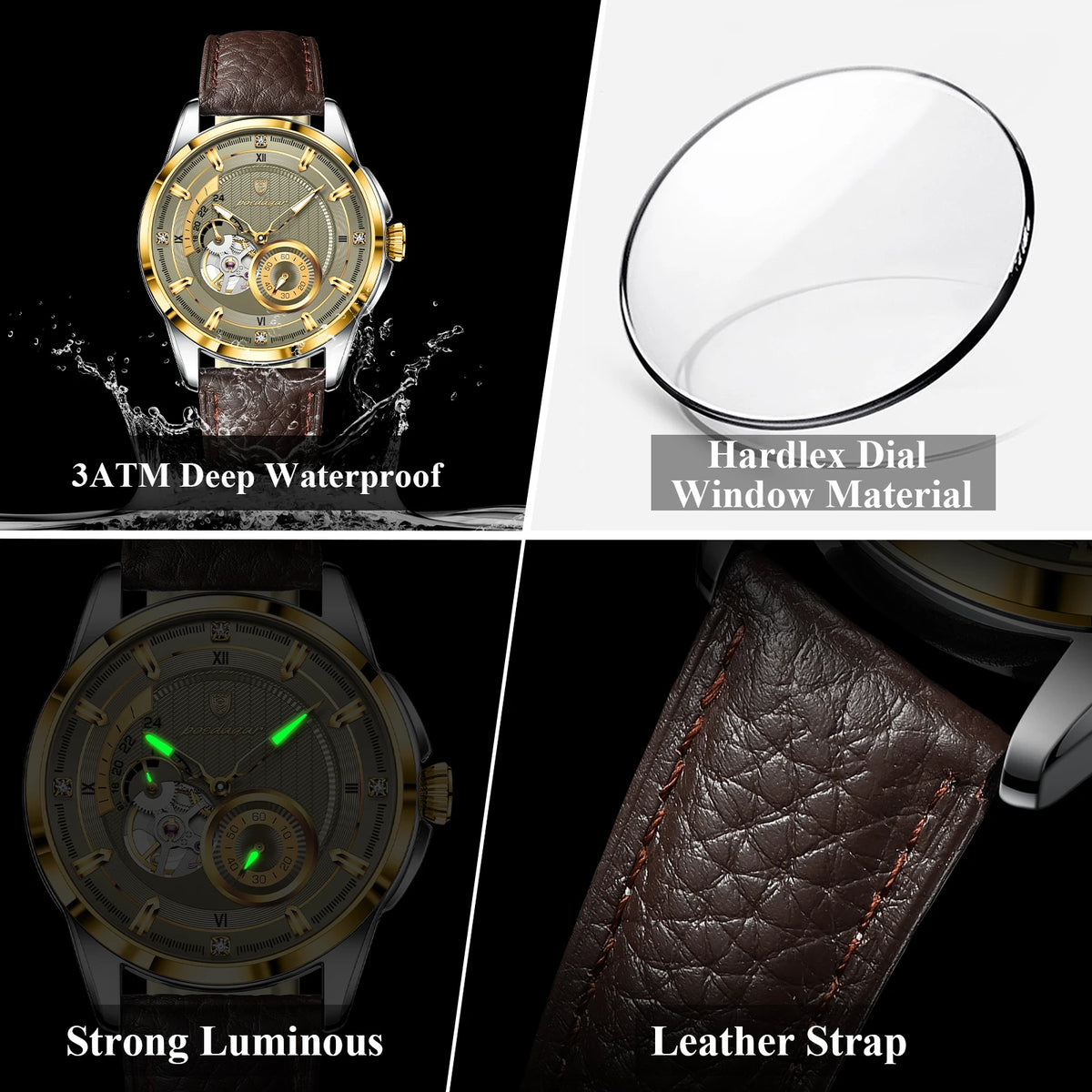Men's Automatic Tourbillon Watch, Leather Strap