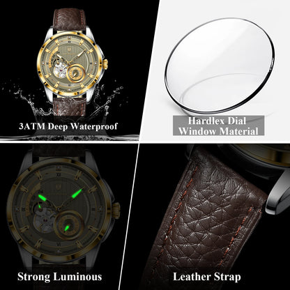 Men's Automatic Tourbillon Watch, Leather Strap
