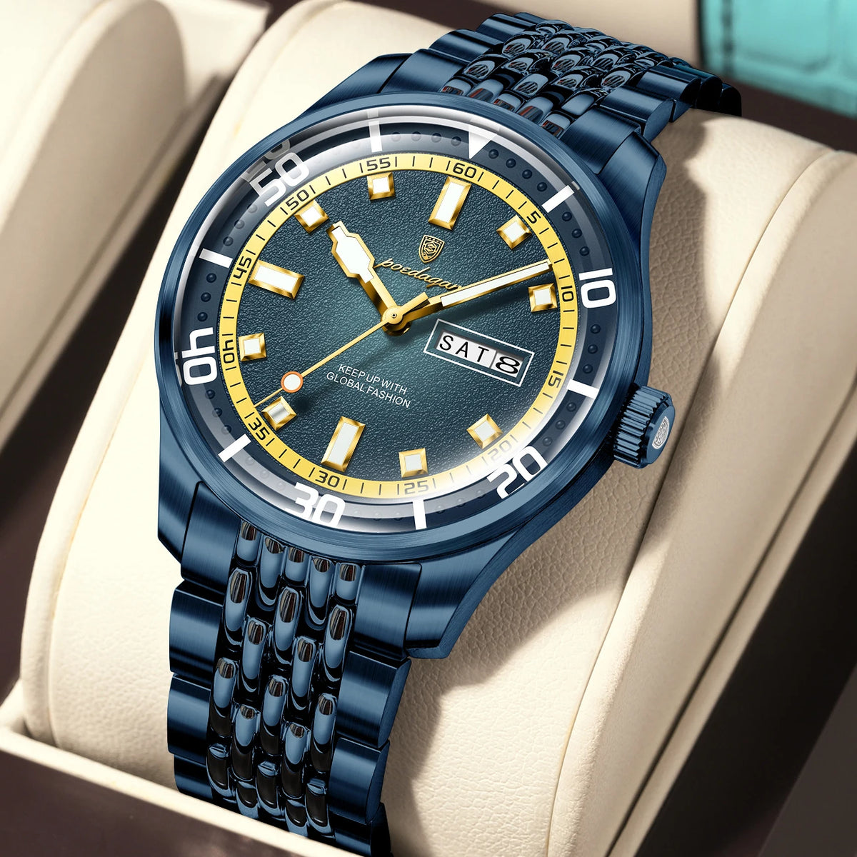 Men's Stainless Steel Watch with Week Display