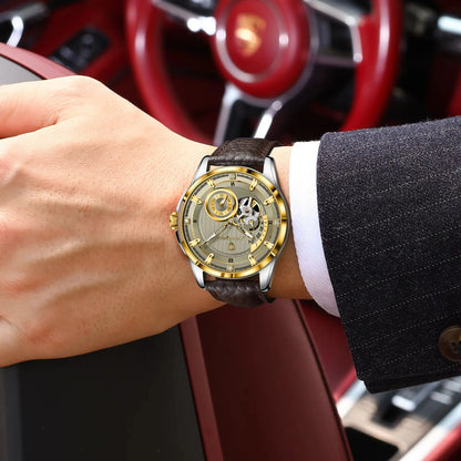 Men's Automatic Tourbillon Watch, Leather Strap