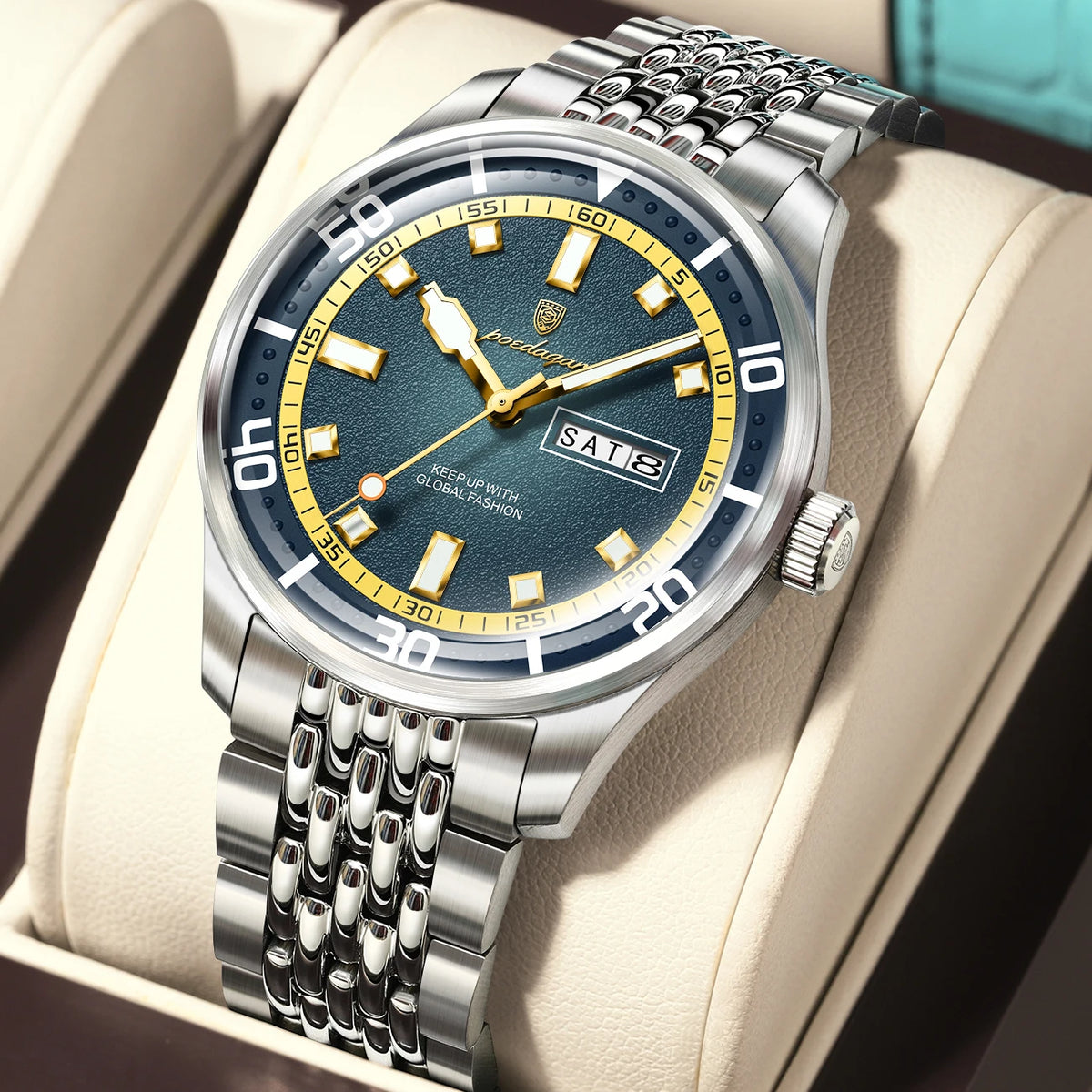 Men's Stainless Steel Watch with Week Display