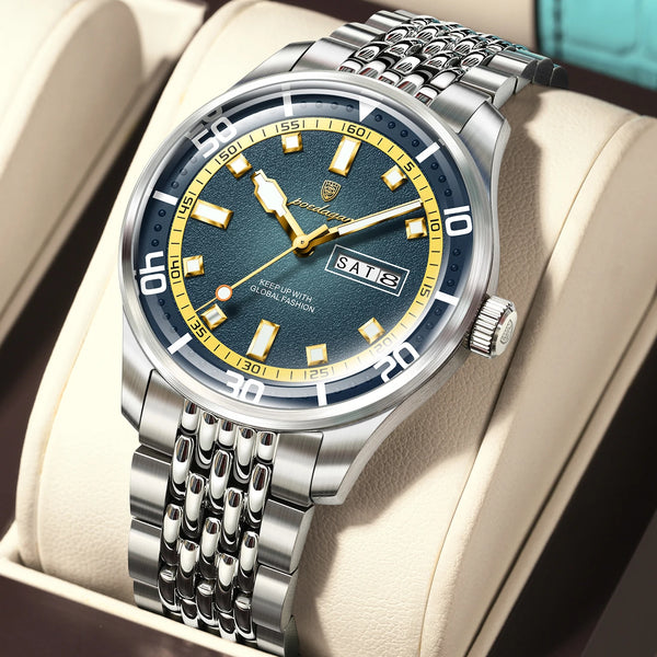 Men's Stainless Steel Watch with Week Display