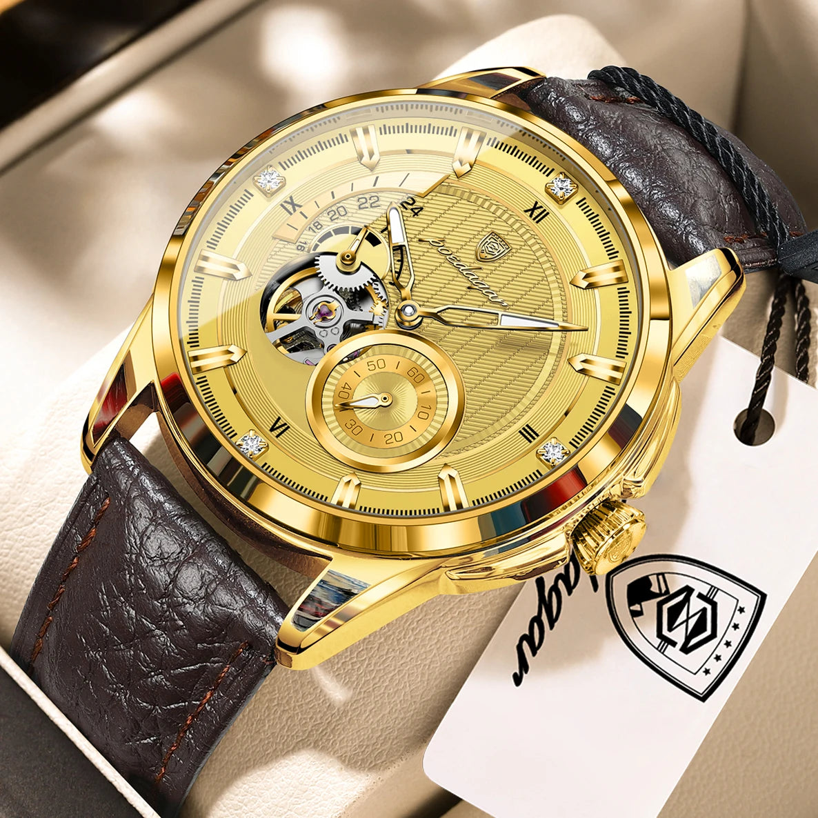 Men's Automatic Tourbillon Watch, Leather Strap
