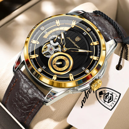 Men's Automatic Tourbillon Watch, Leather Strap