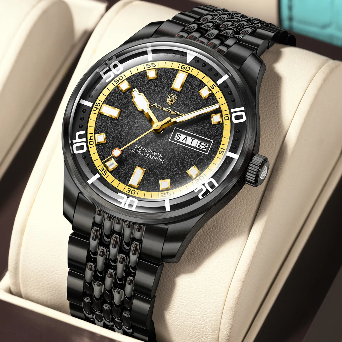 Men's Stainless Steel Watch with Week Display