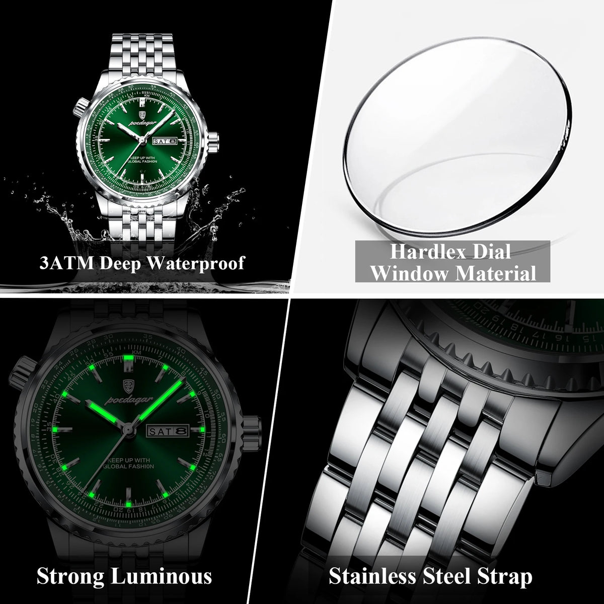 Men's Stainless Steel Watch, Week Display (Ref. 673)